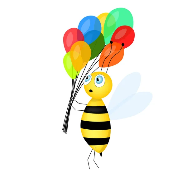 Bezešvé Vzor Karikaturou Roztomilé Včelí Maskot Veselá Včela Barevnými Balónky — Stockový vektor