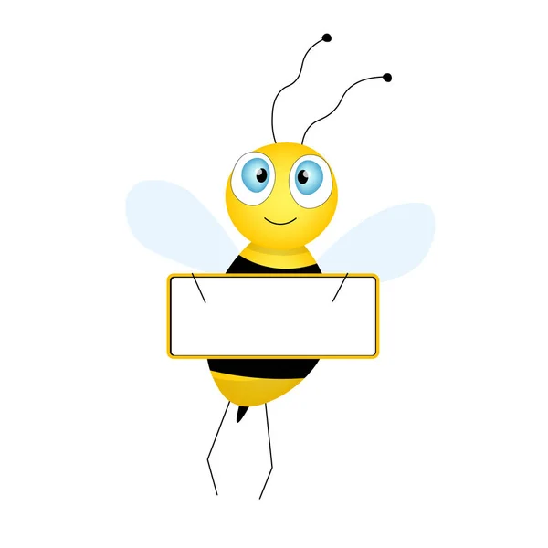 Cartoon Roztomilý Včelí Maskot Veselá Včela Prázdným Stolem Malá Vosa — Stockový vektor