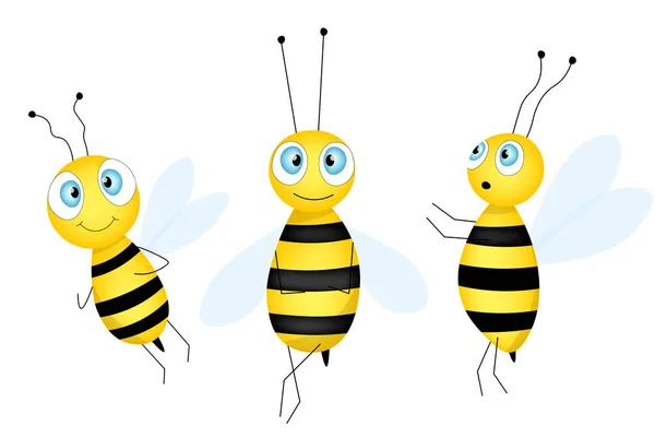 Set Cartoon Cute Bee Mascot Small Bees Flies Wasp Collection — Stock Vector