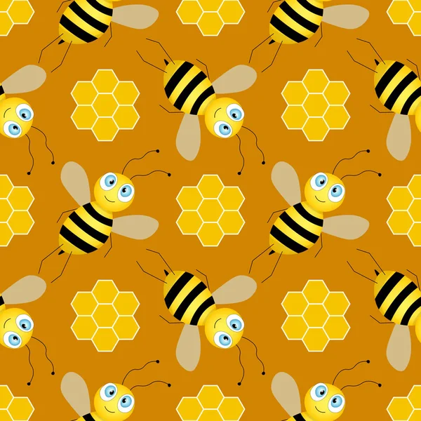 Motif Sans Couture Avec Des Abeilles Des Rayons Miel Sur — Image vectorielle