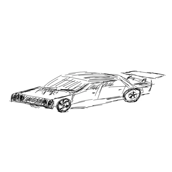 Ручной Набросок Машины Черный Контур Иллюстрации Выделен Белом Фоне Автомобильная — стоковый вектор