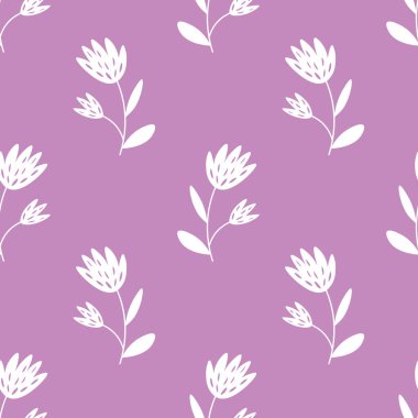 Geleneksel halk sanatları süslerine dayanan kusursuz çiçek desenleri. Pembe arka planda beyaz çiçekler. İskandinav tarzı. İsveç İskandinav tarzı. Kumaş, tekstil, duvar kağıdı için vektör illüstrasyonu. 