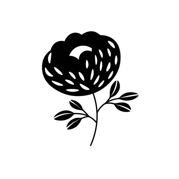 Χέρι Πνίγει Μαύρο Λουλούδι Σιλουέτα Βάση Παραδοσιακά Στολίδια Λαϊκής Τέχνης — Διανυσματικό Αρχείο