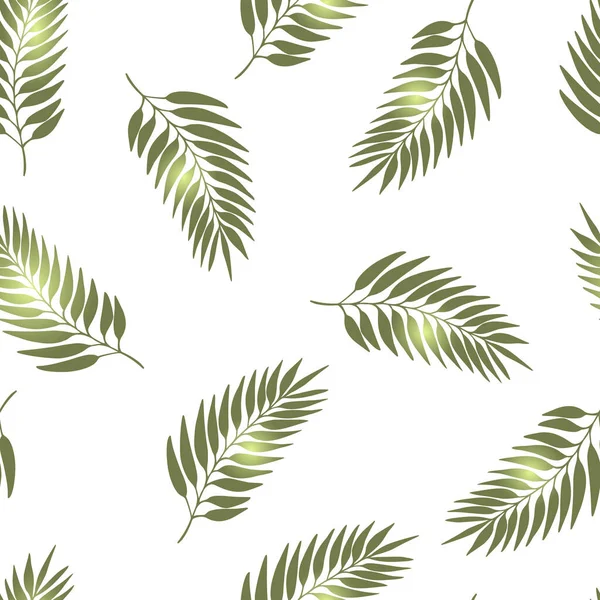 Цветочный Бесшовный Узор Красочными Экзотическими Листьями Белом Фоне Тропические Зеленые — стоковый вектор