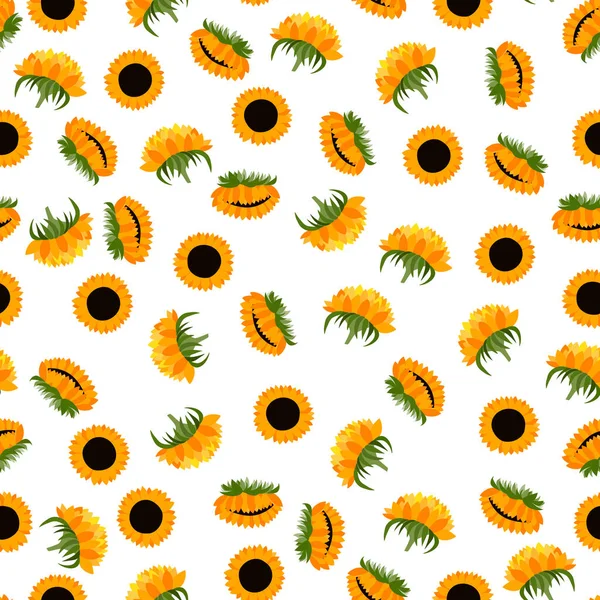 Letní Barevné Bezešvé Vzor Oranžovými Slunečnice Bílém Pozadí Kreslený Styl — Stockový vektor
