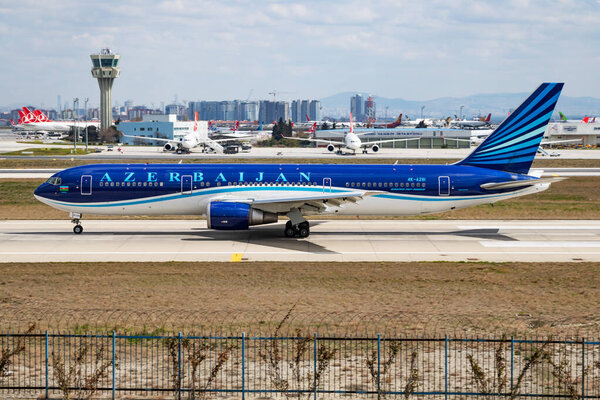 AZAL Azerbaijan Airlines Boeing 767-300 4K-AZ81 passenger plane departure at Istanbul Ataturk Airport