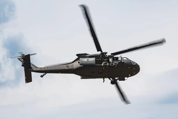 Slovak Air Force Sikorsky UH-60M Black Hawk 7641 transport helicopter display at SIAF Slovak International Air Fest 2019 — Stock Photo, Image