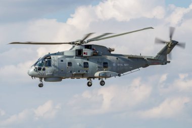 Royal Navy EH-101 Merlin HM1 ZH839 helicopter arrival for RIAT Royal International Air Tattoo 2018 airshow clipart