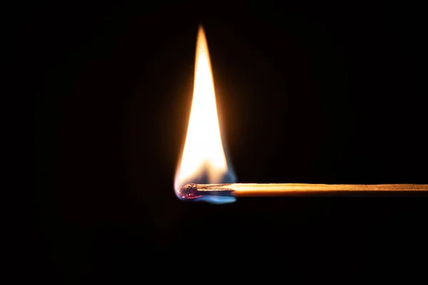 Safety match burns in front of isolated dark background