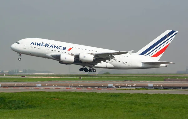 Paris France Avril 2015 Départ Décollage Airbus A380 Hpjf Aéroport — Photo