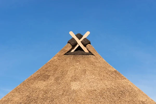 Rieten dak met moderne Gable decoratie in Neder-Saksen Rechtenvrije Stockfoto's