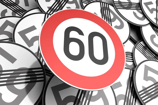 Raggiungere il 60esimo compleanno illustrato con segnali stradali — Foto Stock