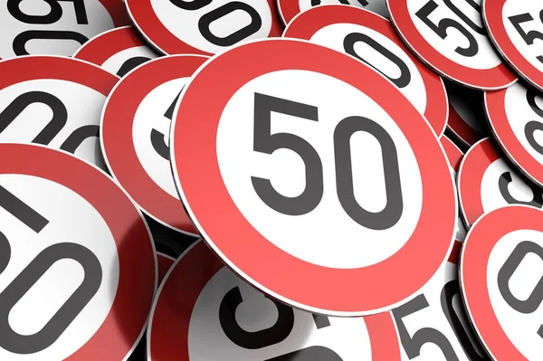 Atteindre le 50e anniversaire illustré par des panneaux de signalisation — Photo