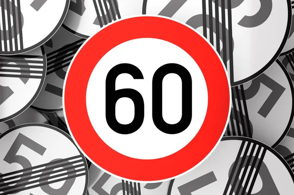 Het bereiken van de 60ste verjaardag geïllustreerd met verkeersborden Stockafbeelding