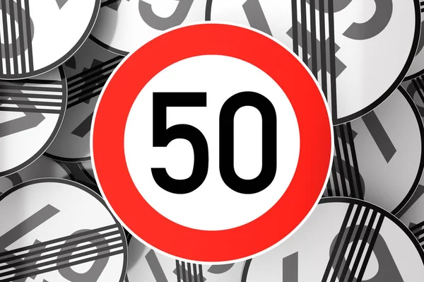 Het bereiken van de 50ste verjaardag geïllustreerd met verkeersborden Stockafbeelding