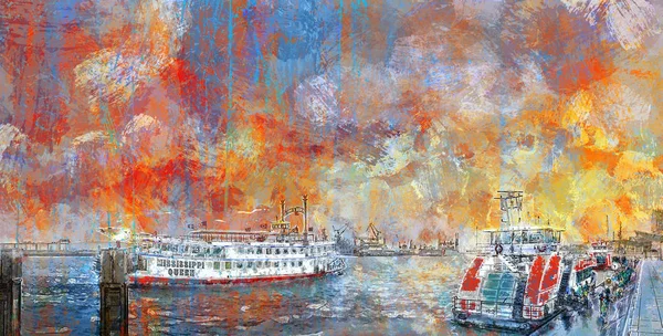 Abstrakt målning av hamnen i Hamburg — Stockfoto