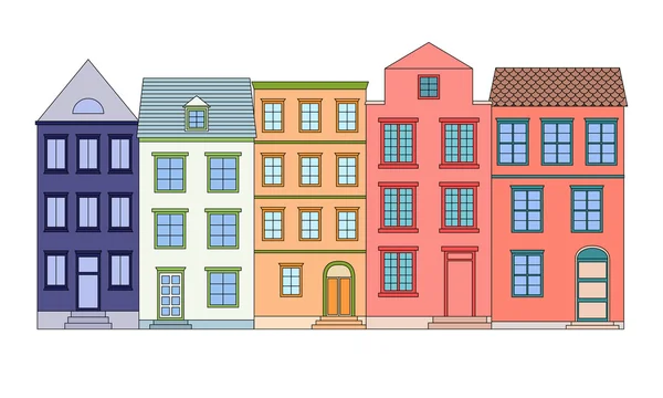 Fila de casas de color, ilustración vectorial — Archivo Imágenes Vectoriales