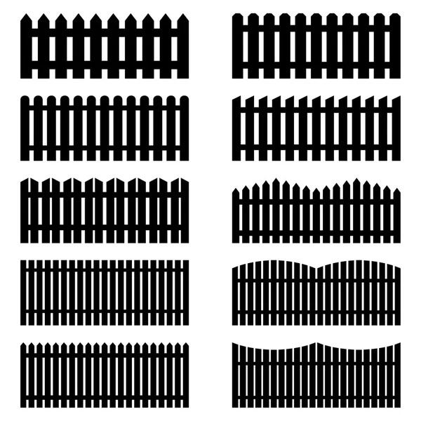 Set of silhouettes of fences, vector illustration — Stock Vector