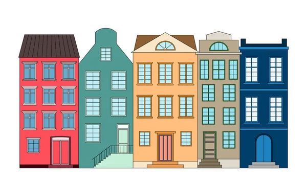 Sor színes házak, vektoros illusztráció — Stock Vector