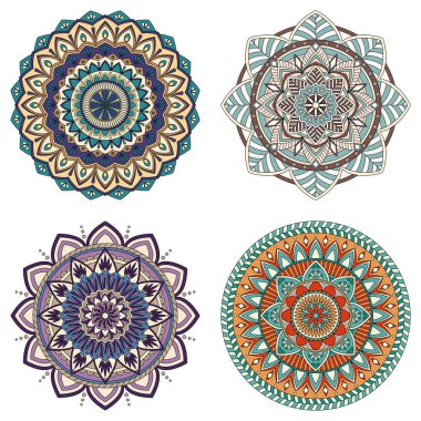 Renk çiçek mandalalar, vektör çizim seti