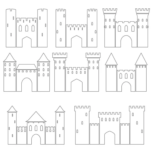 Set of medieval castles, vector illustration — Stock Vector