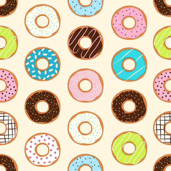 Fundo sem costura com donuts coloridos, ilustração vetorial —  Vetores de Stock