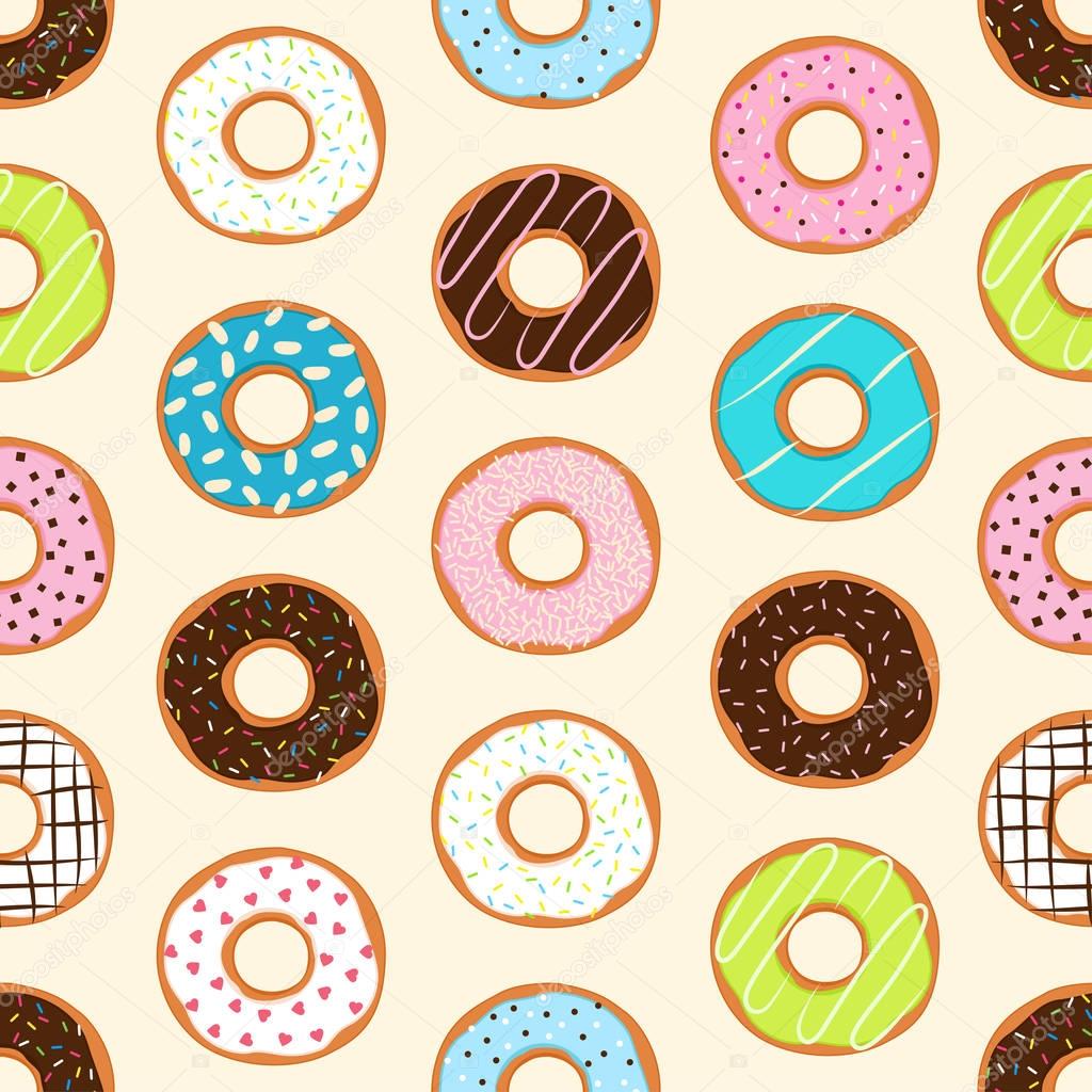 Seamless background with colorful donuts, vector illustration
