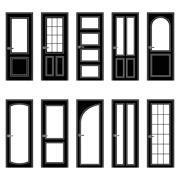 Conjunto de iconos de puerta negra, ilustración vectorial — Vector de stock