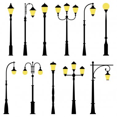 Set of street lamps, vector illustration clipart