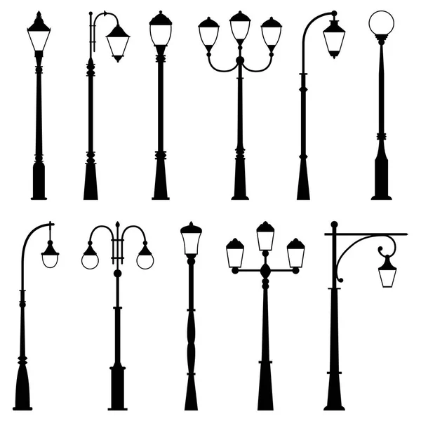Ensemble de lampadaires, illustration vectorielle — Image vectorielle