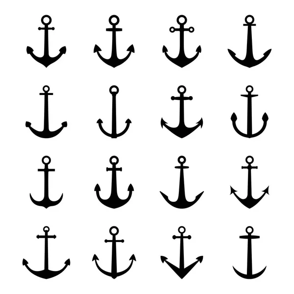 Set of silhouettes of anchors, vector illustration — Stock Vector