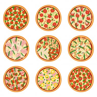 İştah açıcı pizza, vektör çizim seti