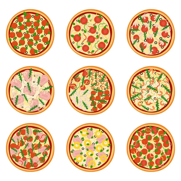 Set of appetizing pizzas, vector illustration — Stock Vector