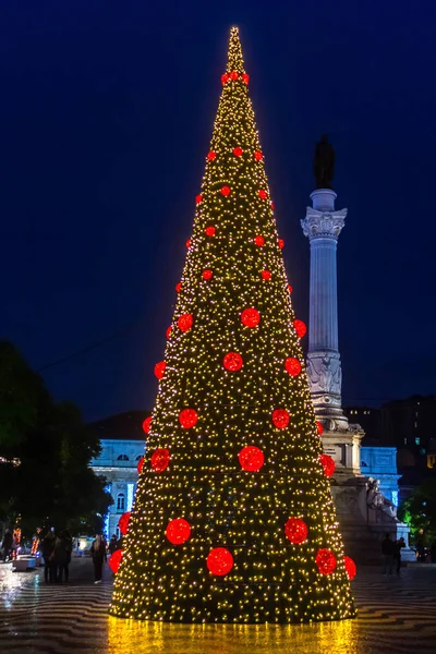 Noel ağacı Rossio Meydanı, Lisbon, Portekiz