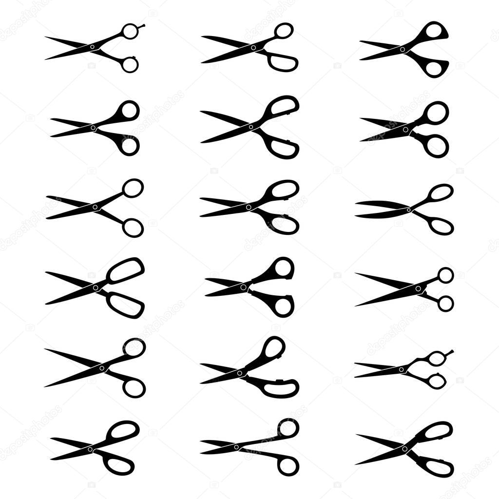 Set of silhouettes of scissors, vector illustration