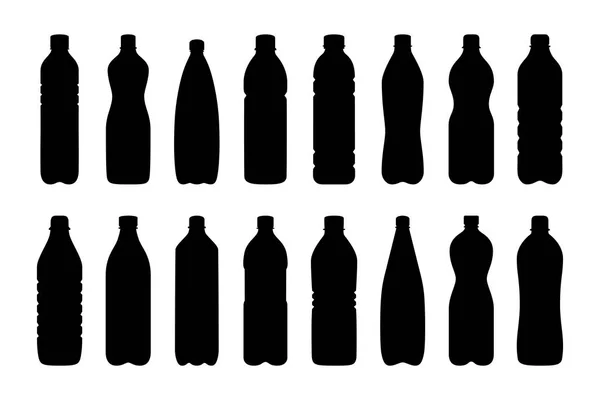 Conjunto de siluetas de botellas de agua, ilustración vectorial — Vector de stock