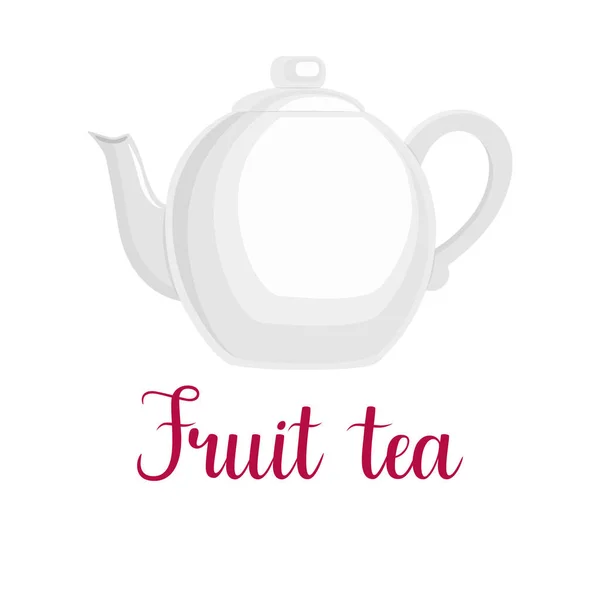 Teapot on white background, handwritten title "Fruit tea", vecto — Stock Vector