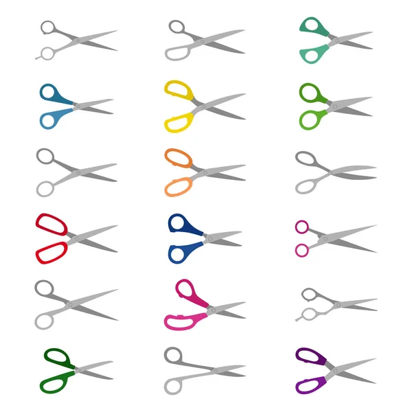 Set von Farbsymbolen der Schere, Vektorillustration — Stockvektor