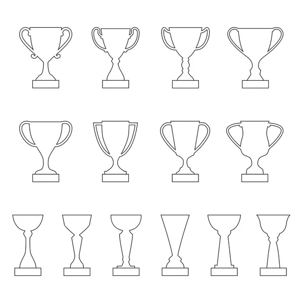 Conjunto de contornos de copos premiados e troféus, ilustração vetorial — Vetor de Stock