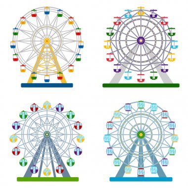 Renkli dönme dolap beyaz arka planda, vektör illust kümesi