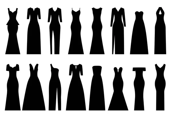 Set of silhouettes of evening dresses, vector illustration — Stock Vector