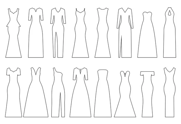 Set of contours of evening dresses, vector illustration — Stock Vector