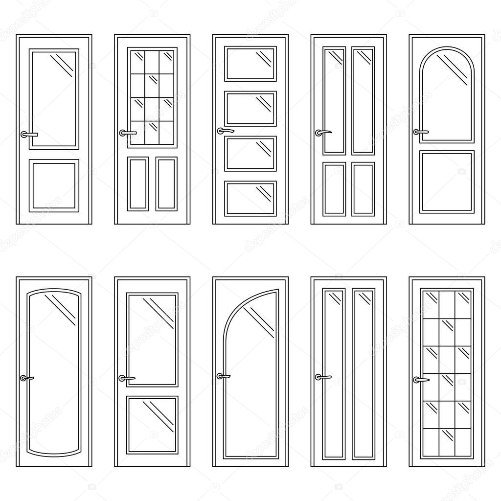 Set of contours of doors, vector illustration