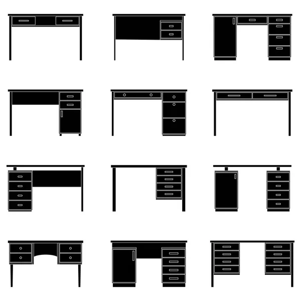 Serie di sagome di tavoli da ufficio, illustrazione vettoriale — Vettoriale Stock