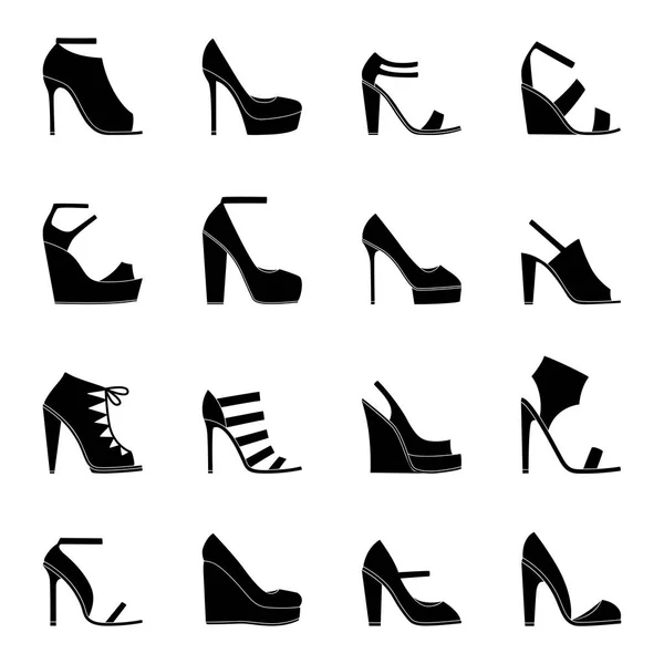 Ensemble d'icônes de chaussures pour femmes, illustration vectorielle — Image vectorielle