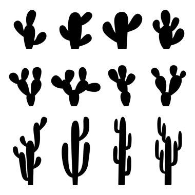 Set of black silhouettes of cactuses, vector illustration clipart
