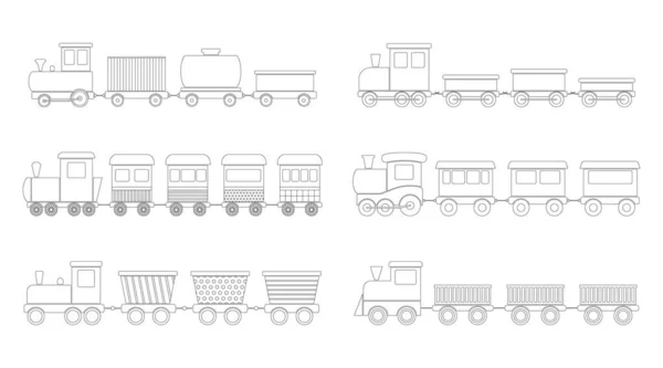 Conjunto de contornos de trenes infantiles, ilustración vectorial — Vector de stock