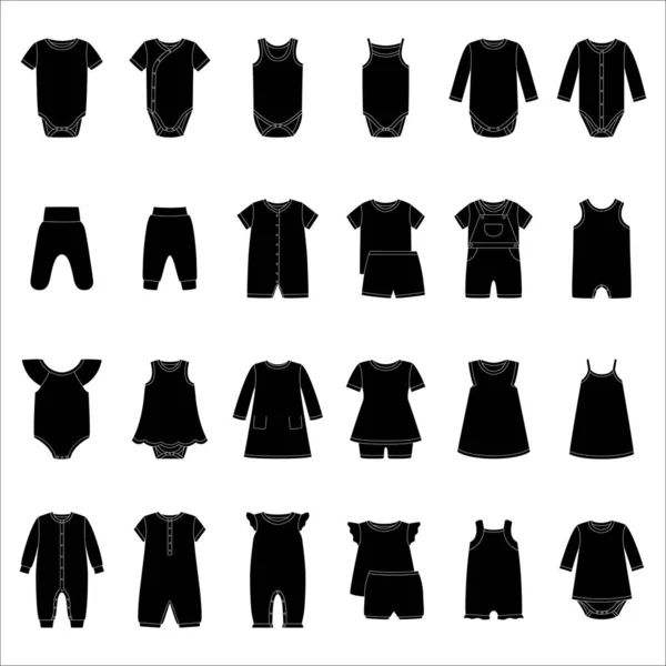 Conjunto de silhuetas de roupas de bebê, ilustração vetorial —  Vetores de Stock