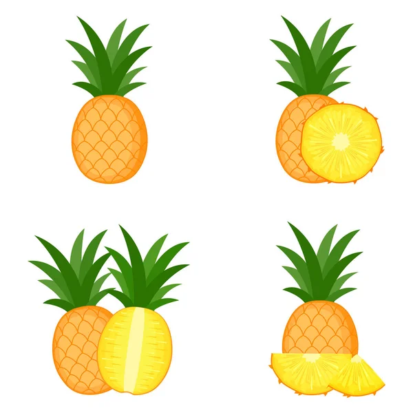 Ananas Hele Vruchten Half Schijfje Vectorillustratie — Stockvector