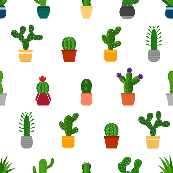 Fond Sans Couture Avec Cactus Pots Illustration Vectorielle — Image vectorielle